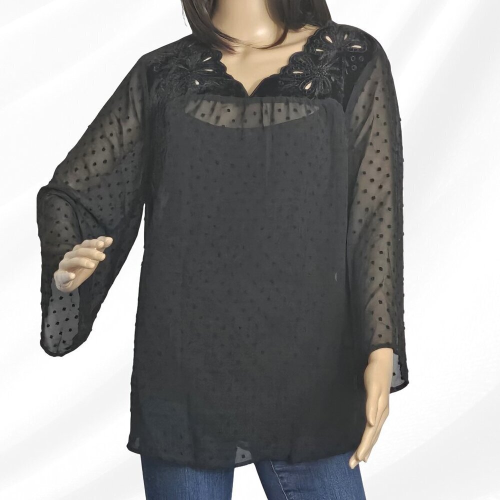 2/$50 Style & Co Black 2 Piece Pullover Blouse Plus Size 0X NWT - Picture 2 of 8